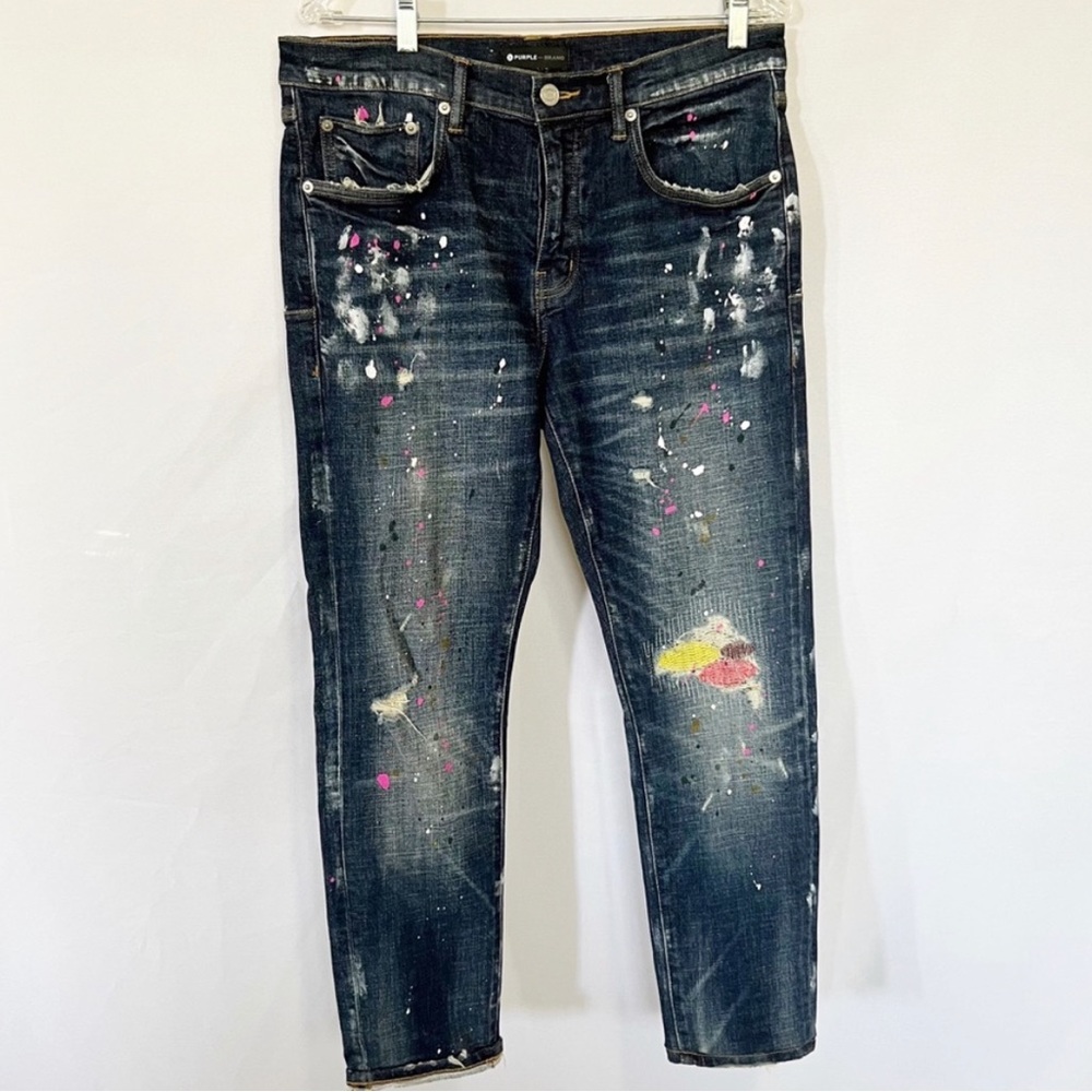 Purple Brand Paint Splatter Jeans 33